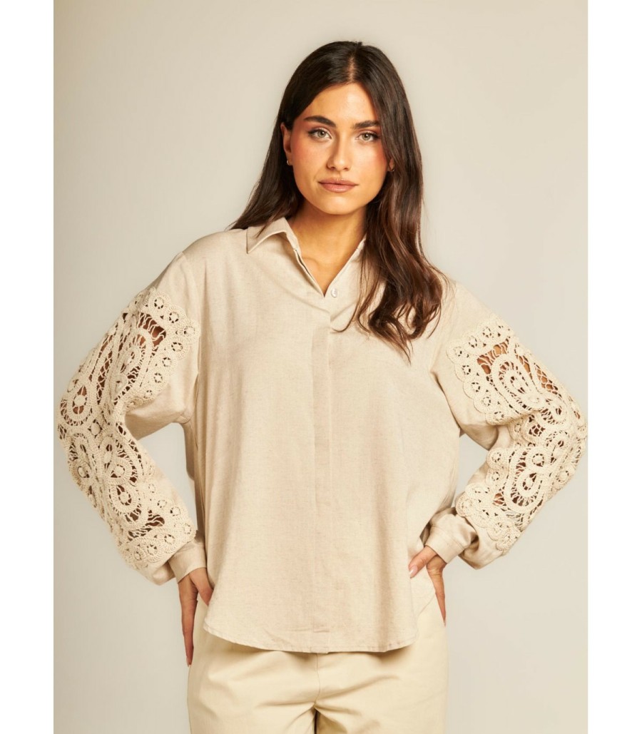 Shirt | Alma En Pena Openwork Sleeve Shirt