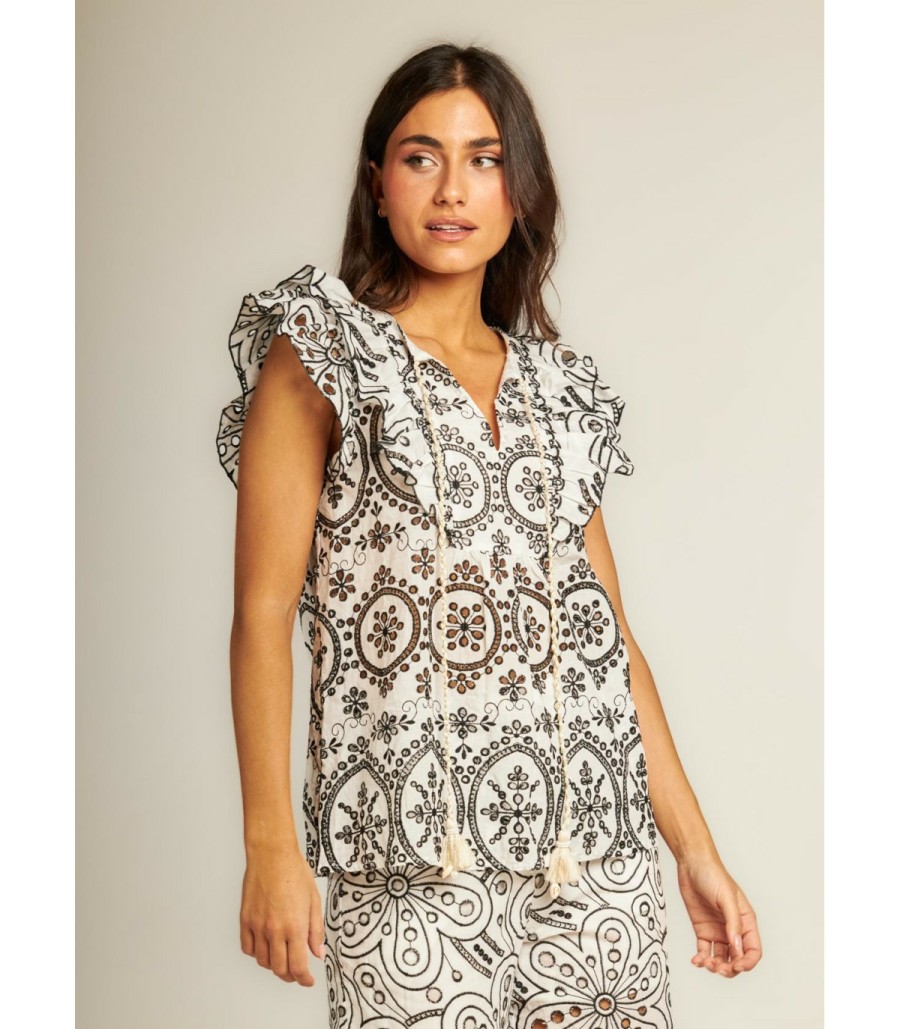 Shirt | Alma En Pena Embroidered Openwork Blouse